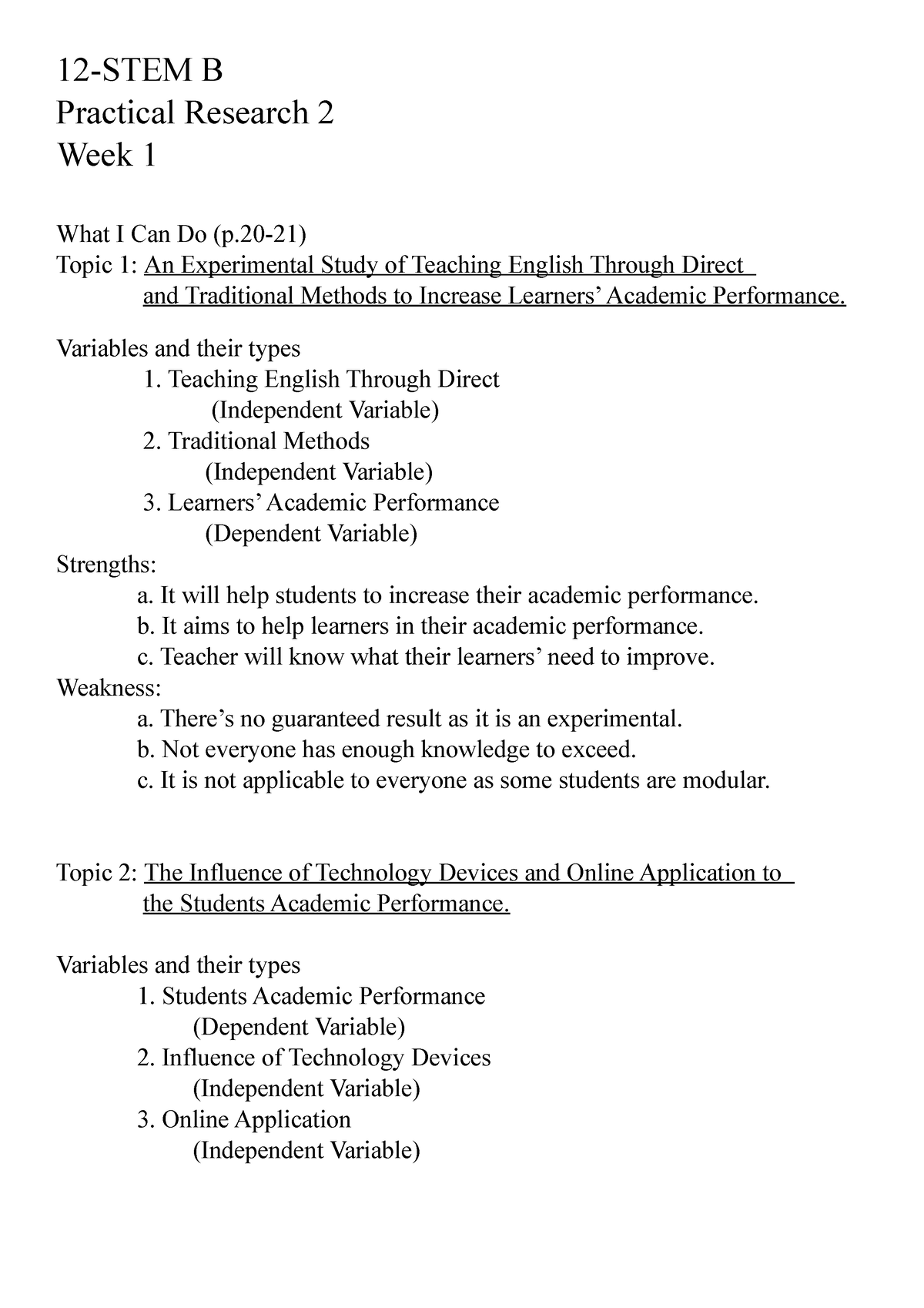 Pr2 Week 1 Practical Research Identifying Research Topic 12 STEM B 