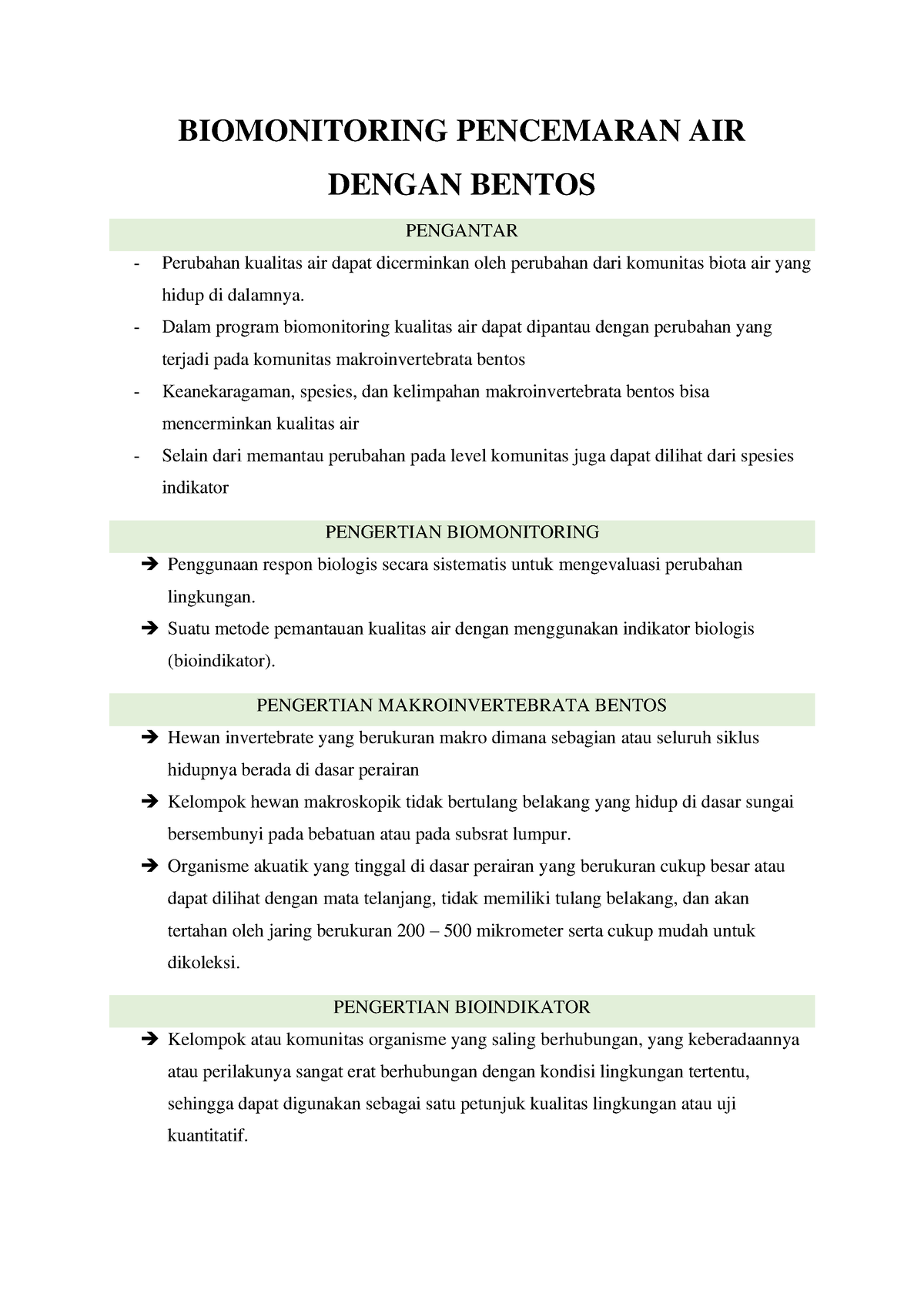 Biomonitoring Pencemaran Air Dengan Bentos - BIOMONITORING PENCEMARAN ...