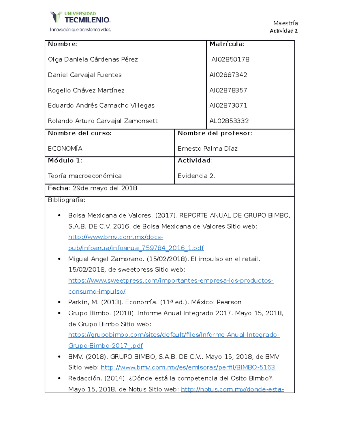 Evidencia 2 Equipo B - econbomia - Actividad 2 Nombre: Olga Daniela ...