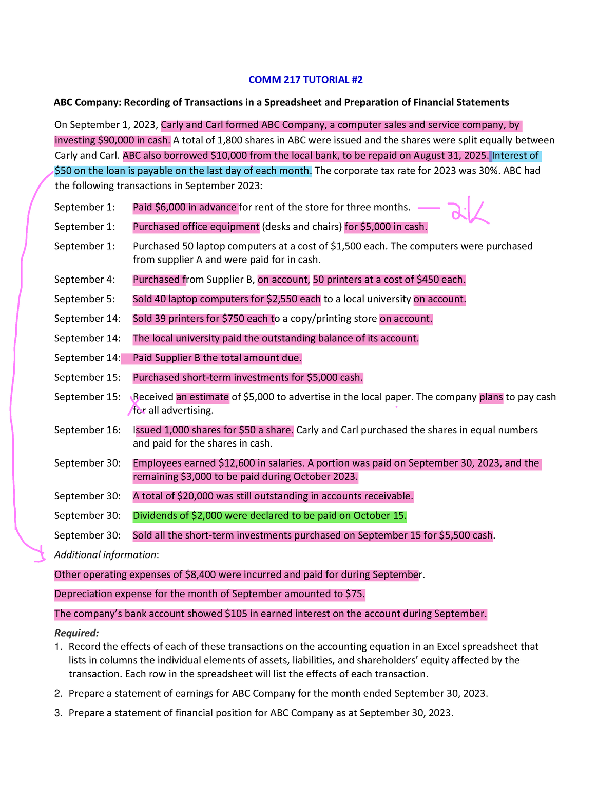 COMM 217 Tutorial 2, Fall 2023 - COMM 217 TUTORIAL ABC Company ...