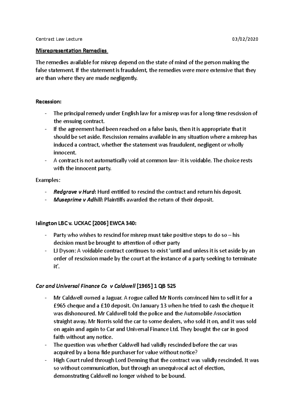 Misrepresentation Remedies - Contract Law Lecture 03/02 ...