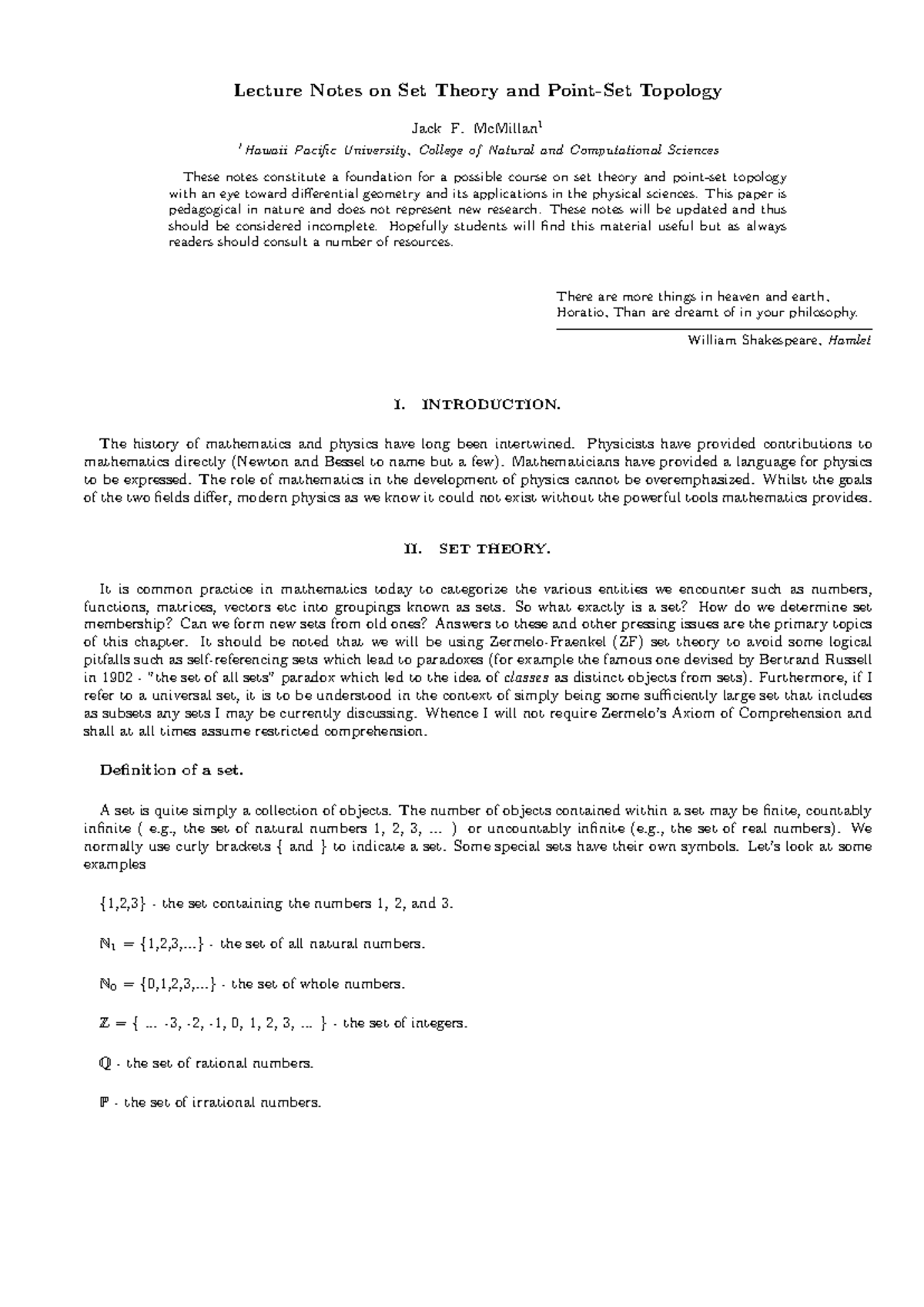 Settheorynotes - NOTES TO HELP WITH THE TOPIC - Lecture Notes on Set ...