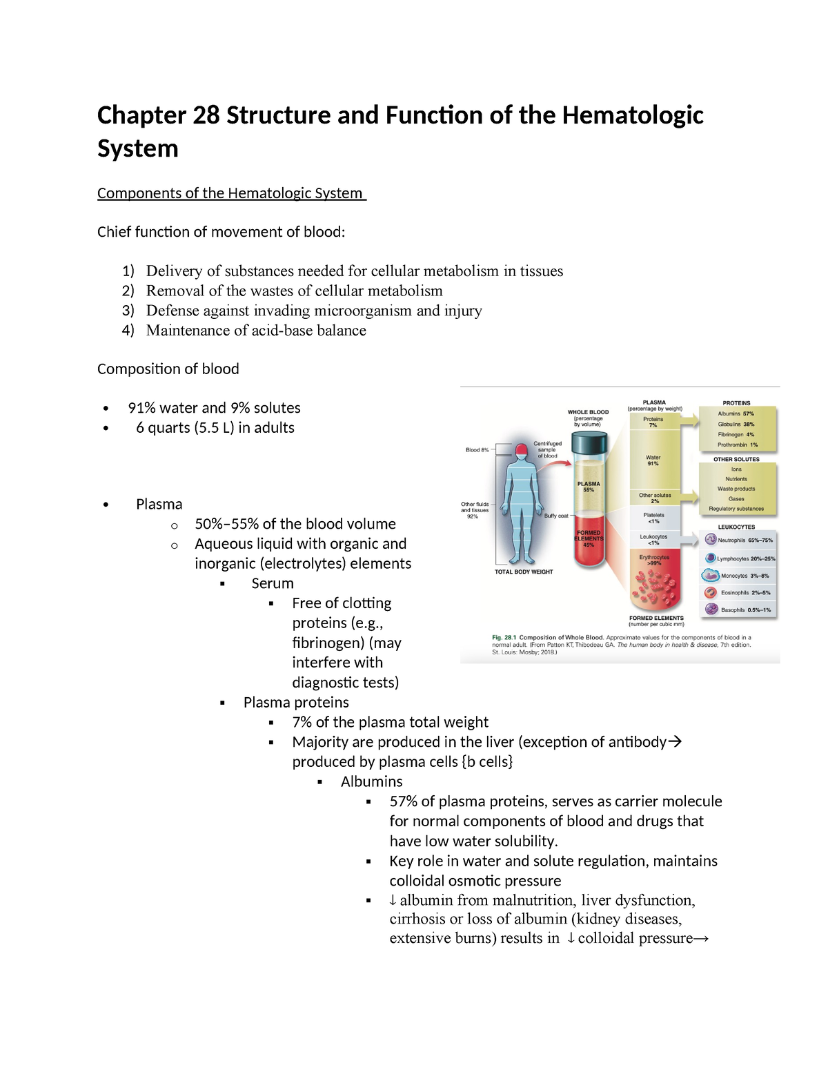 CH- 28 Structure and Function of the Hematologic System - Chapter 28 ...