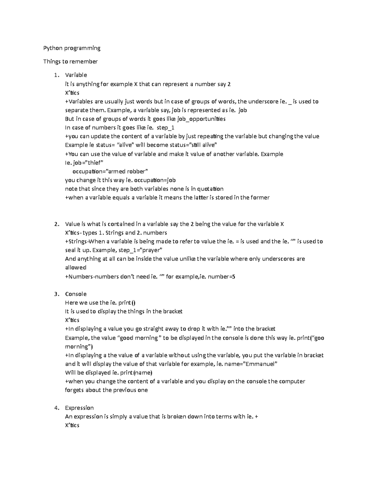 Python programming - Anonymous - Python programming Things to remember ...