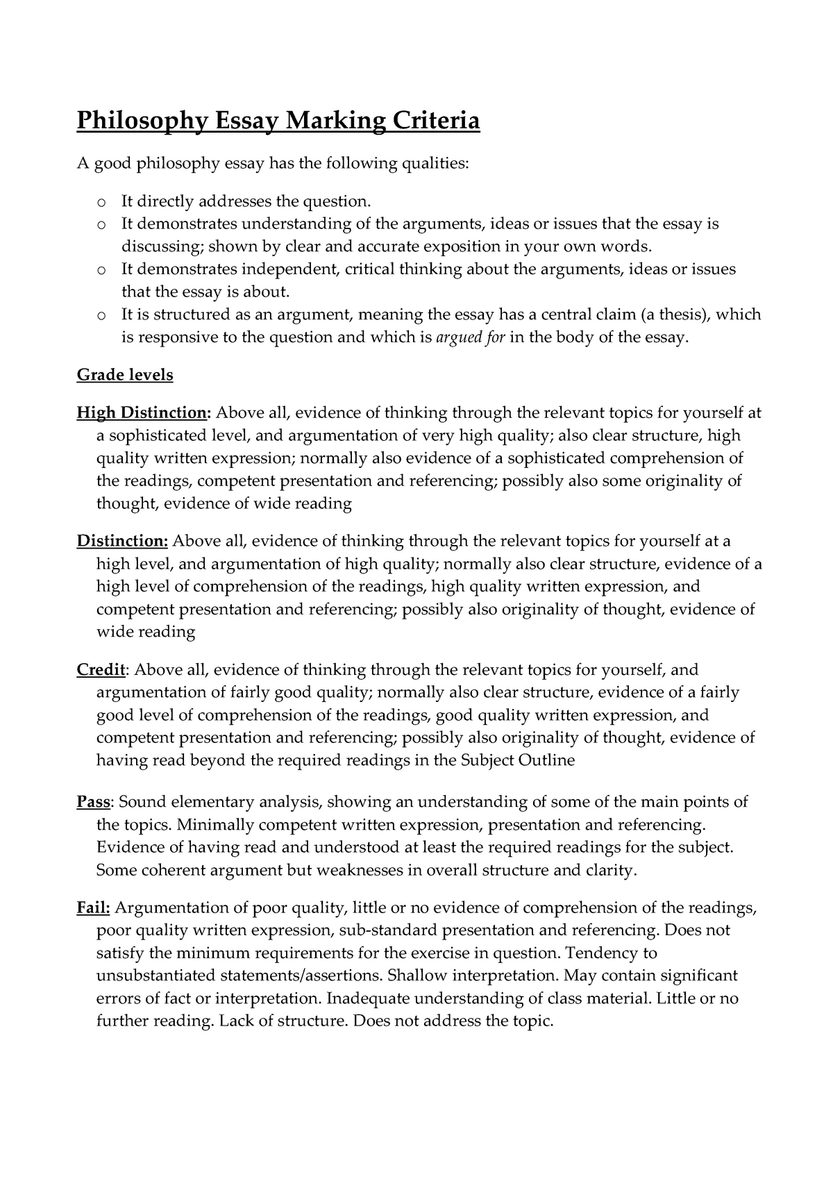 philosophy extended essay criteria