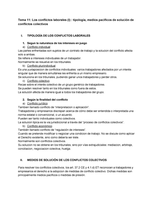 Recuento Rústico vapor Trabajo II Tema 11[2883] - Tema 11: Los conflictos laborales (I) :  tipología, medios pacíficos de - Studocu