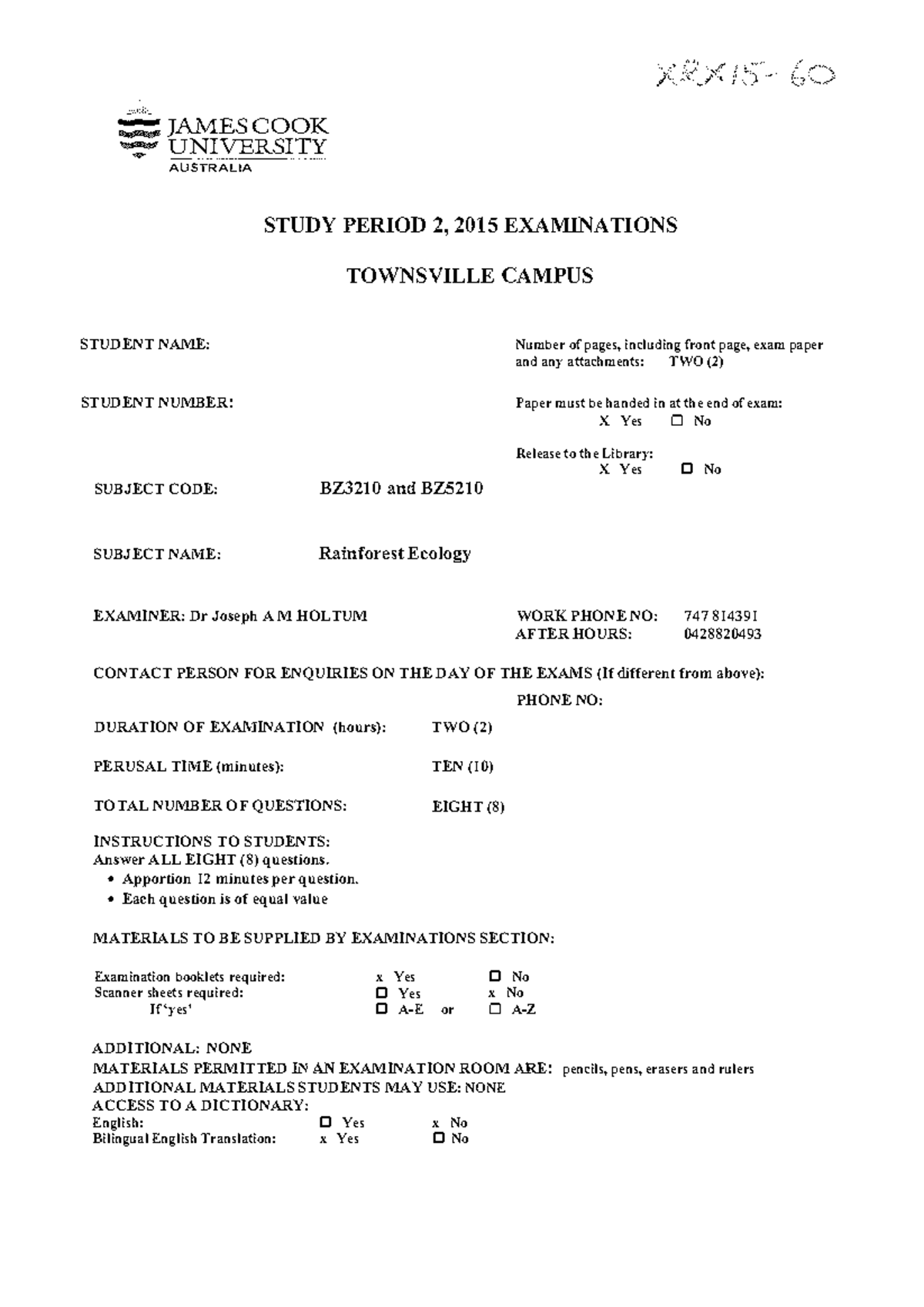 Exam 2015, questions - UNIVERSITY AUSTRALIA STUDY PERIOD 2, 2015 ...