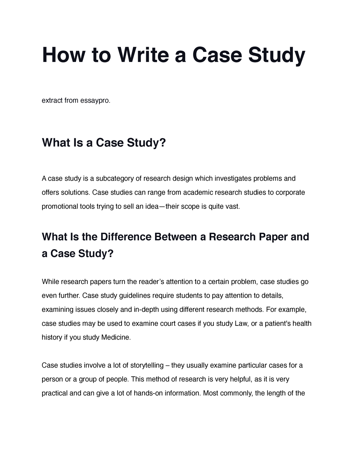 how to write a case study history