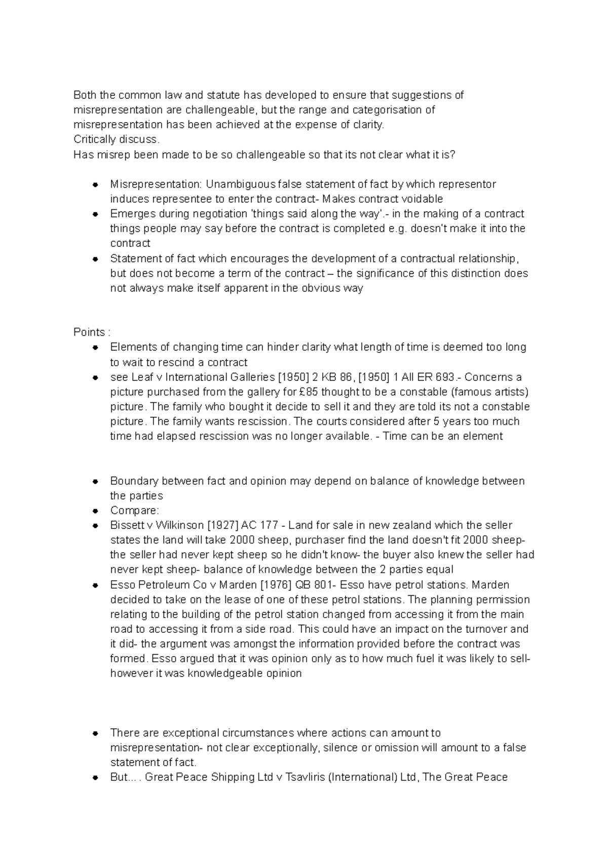 Misrep essay plan - Both the common law and statute has developed to ...