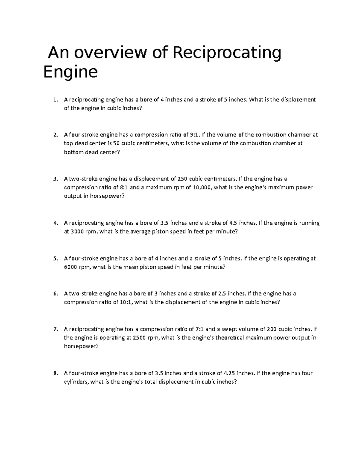 An Overview Of Reciprocating Engine - An Overview Of Reciprocating ...