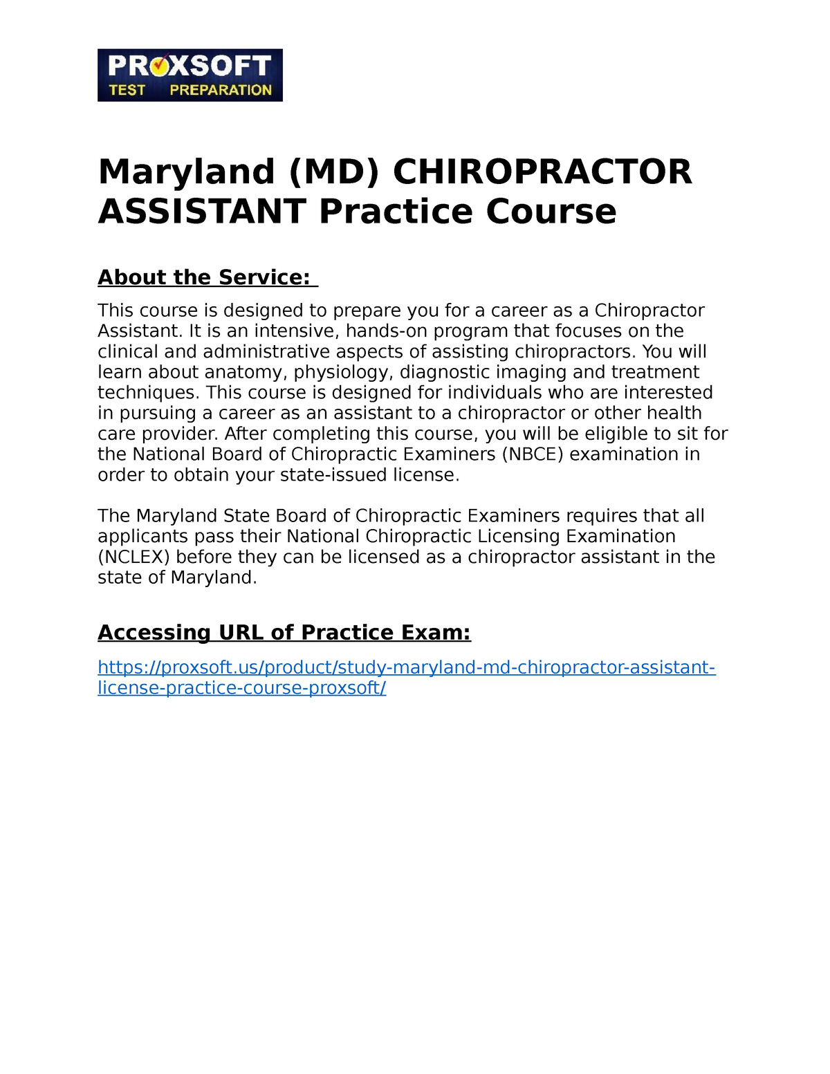 Maryland MD CHIROPRACTOR ASSISTANT Practice Course Maryland MD   Thumb 1200 1553 