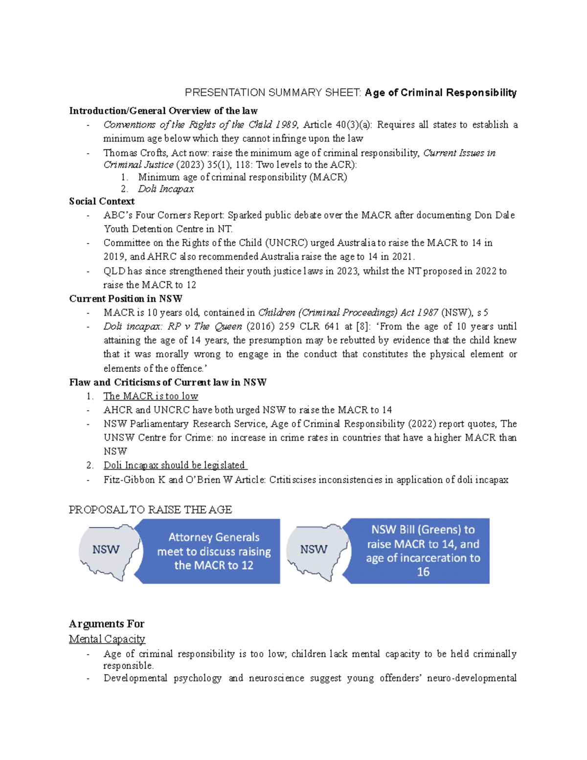 presentation summary sheet