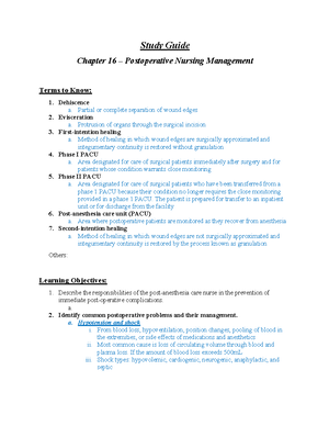 Adult II Chapter 14 Study Guide - Study Guide Chapter 14 – Preoperative ...