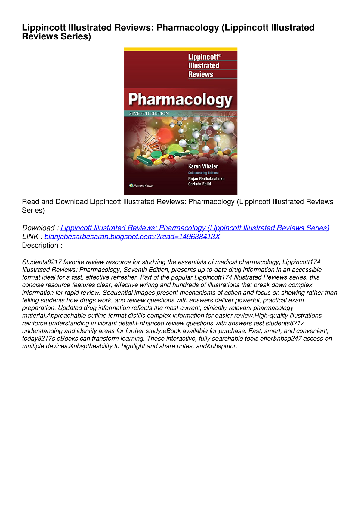 lippincotts illustrated reviews pharmacology 4th edition ebook free download