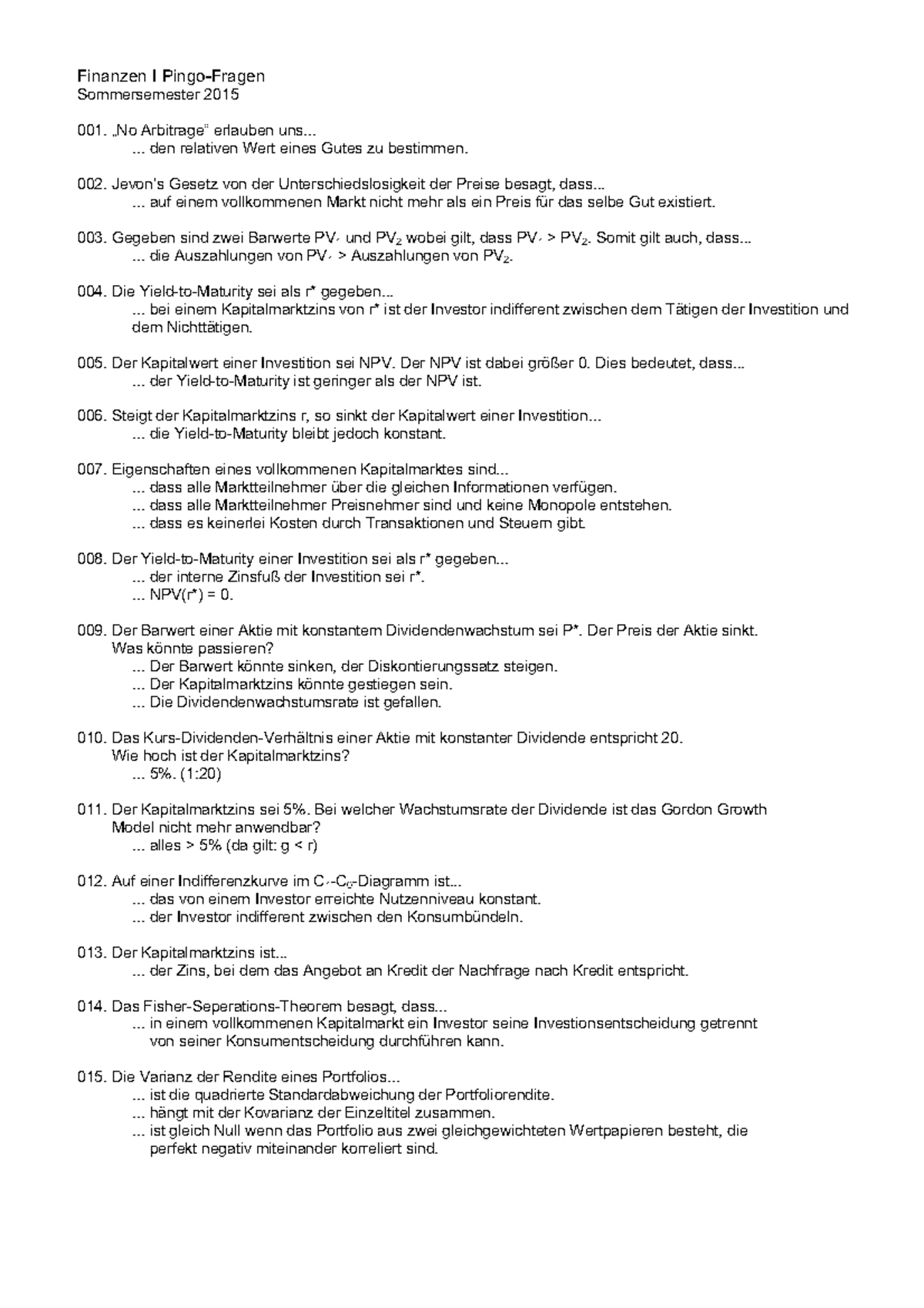 Ofin Pingo Fragen Sammlung Ss 15 Finanzen 1 Studocu