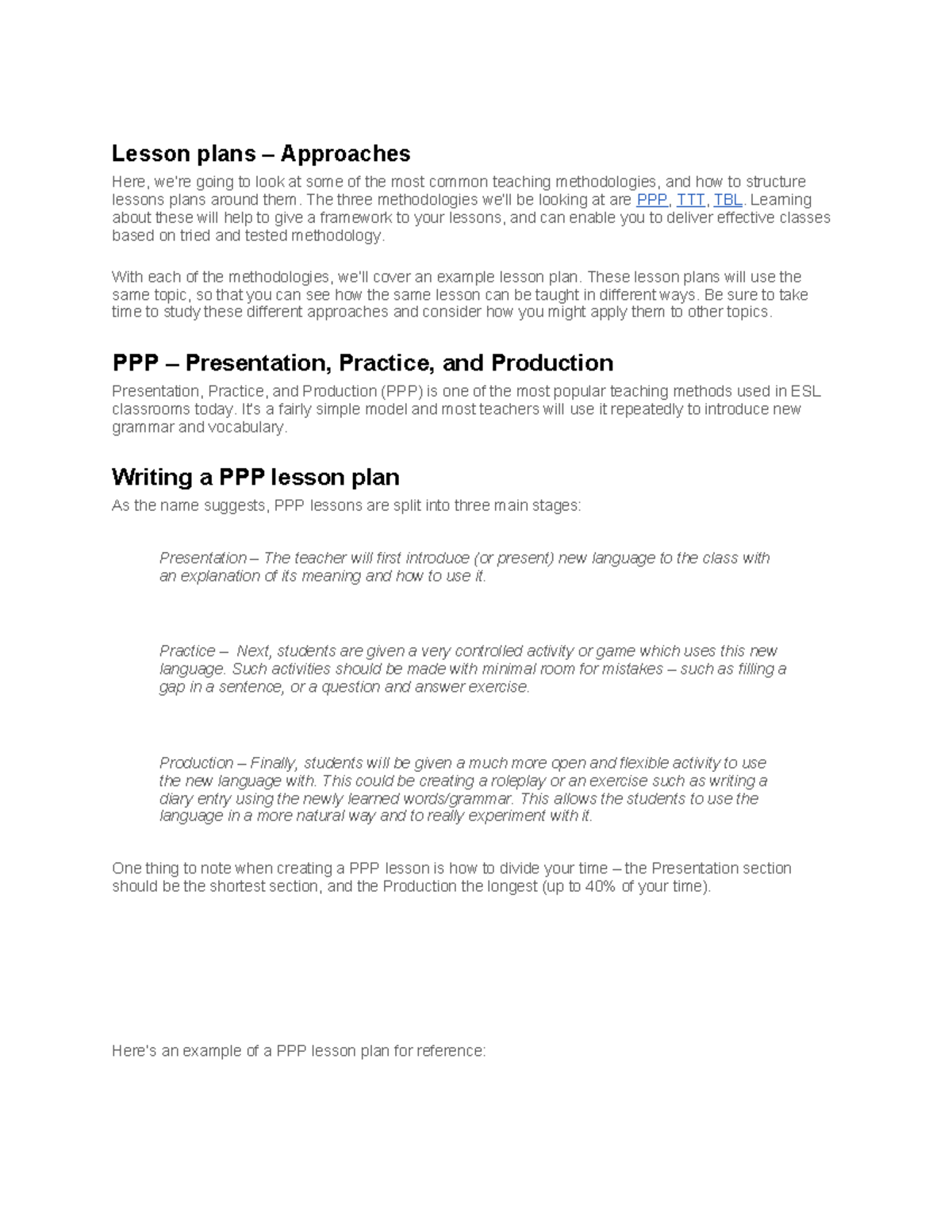 PPP lesson plan - Lesson plans – Approaches Here, we’re going to look ...