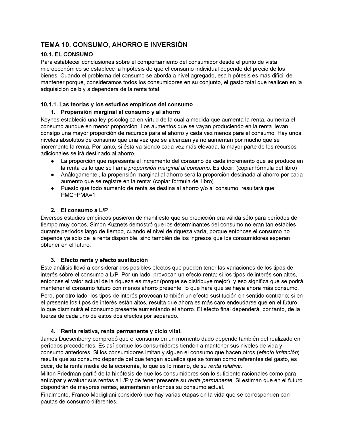 Apuntes De Introducción A La Economía Tema 10 Tema 10 Consumo Ahorro E InversiÓn 10 El 4533