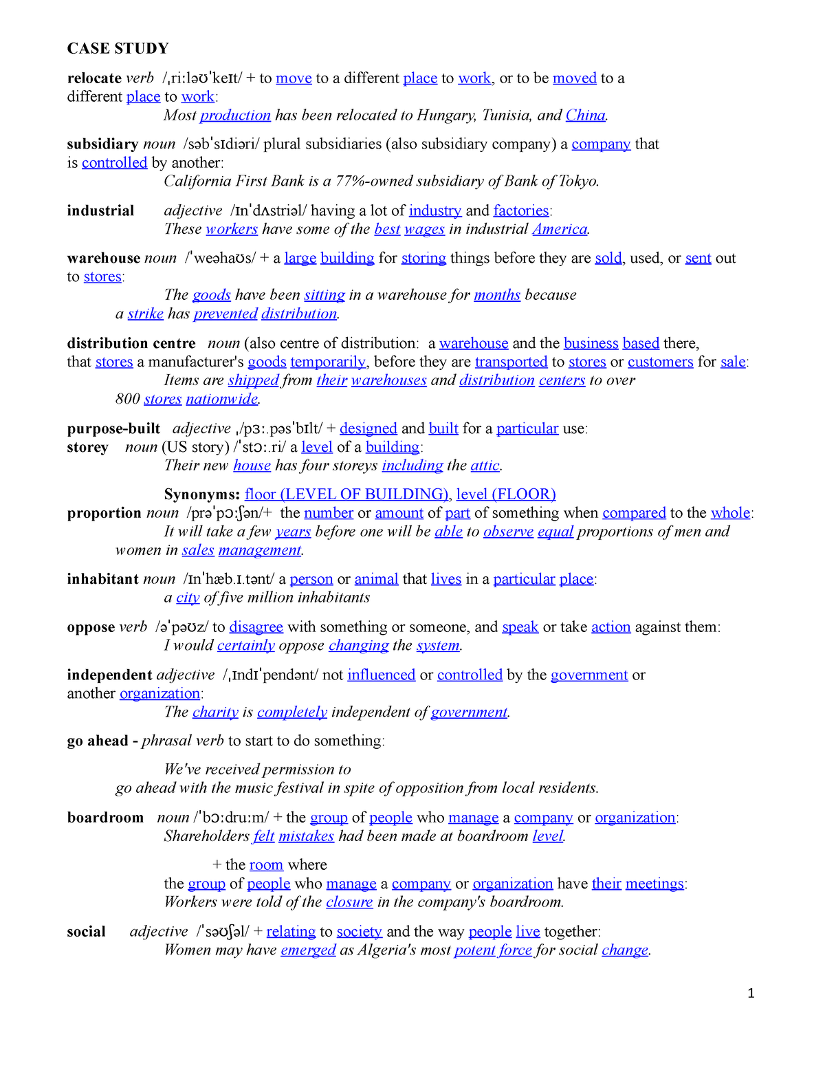 UNIT 4 Organization - Assignment - CASE STUDY relocate verb / ri ləˌ ː ...