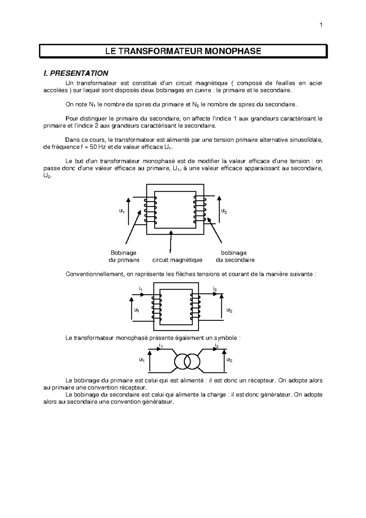 Transfo mono colbert électrophysiologie LE TRANSFORMATEUR MONOPHASE — free download