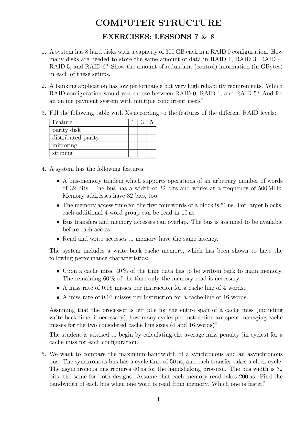 Exercises lessons 7 - 8 - COMPUTER STRUCTURE EXERCISES: LESSONS 7 & 8 A ...