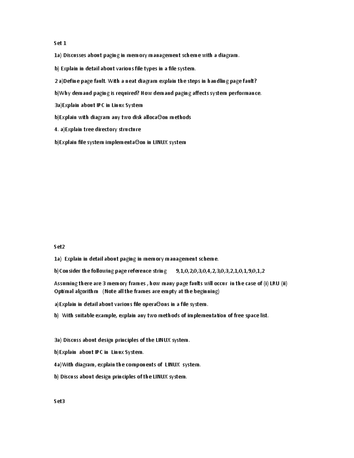 Important questions Set 1 1a) Discusses about paging in memory