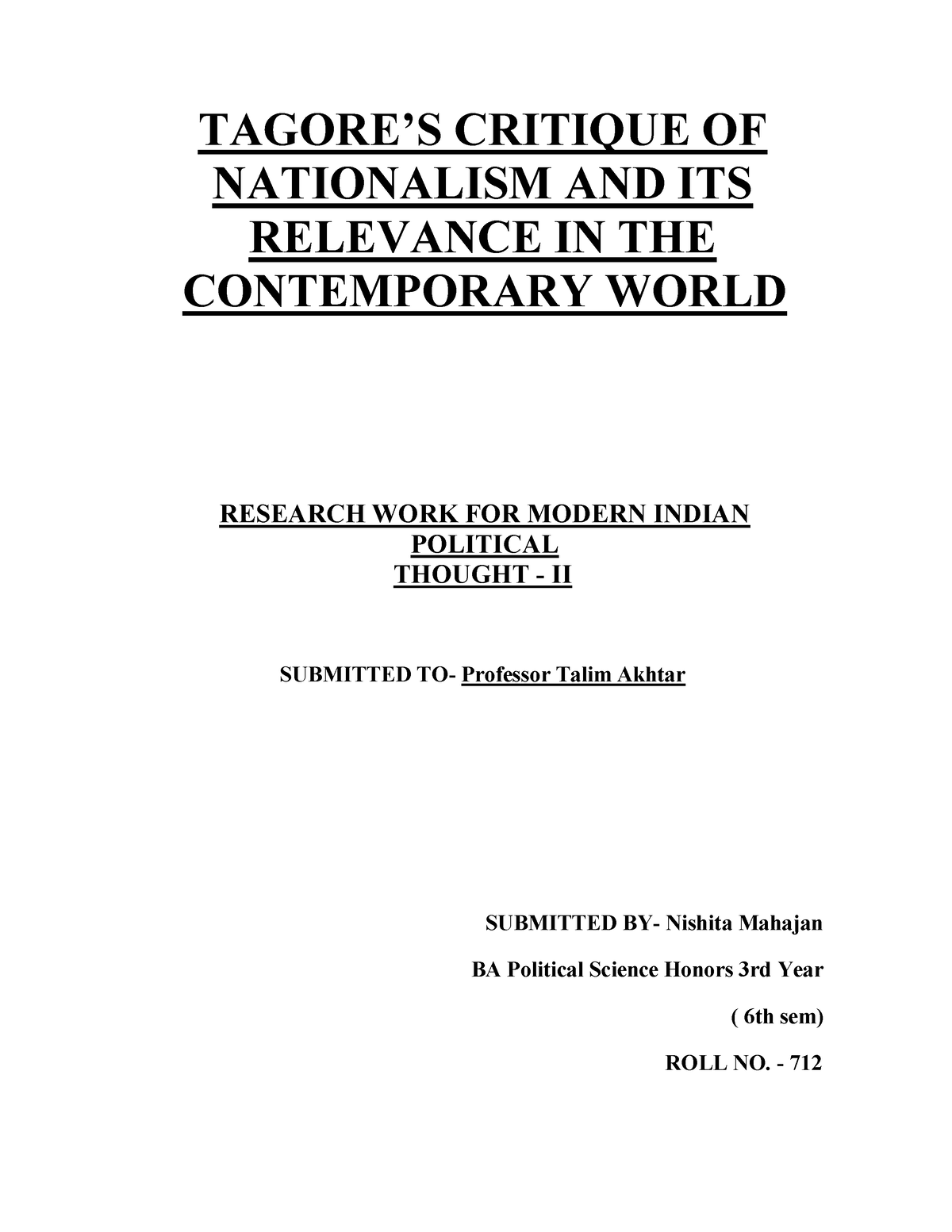 tagore critique of nationalism essay