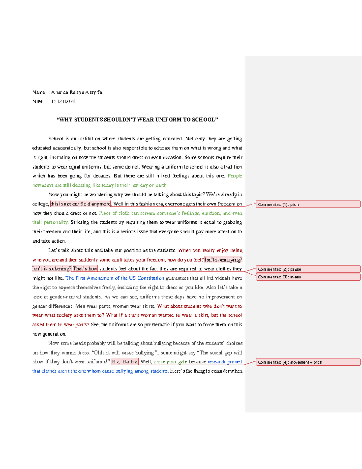 Deliberative Speech Final Exam - Name : Ananda Raisya Assyifa NIM ...