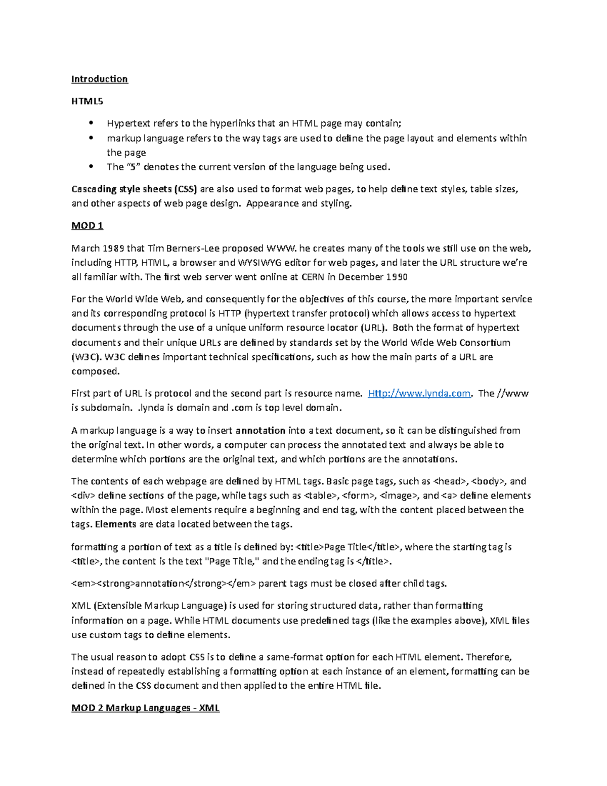 C779 notes - Introduction HTML Hypertext refers to the hyperlinks that ...