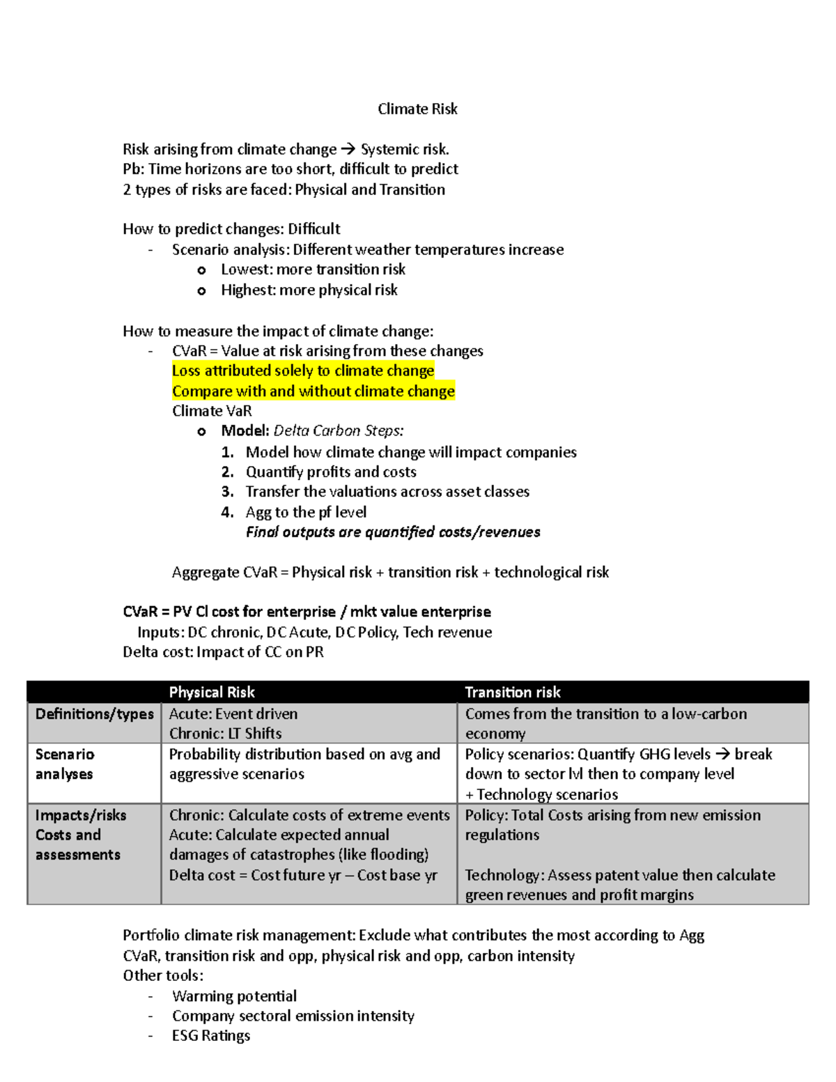 Climate-Risk - Résumé - Climate Risk Risk arising from climate change ...