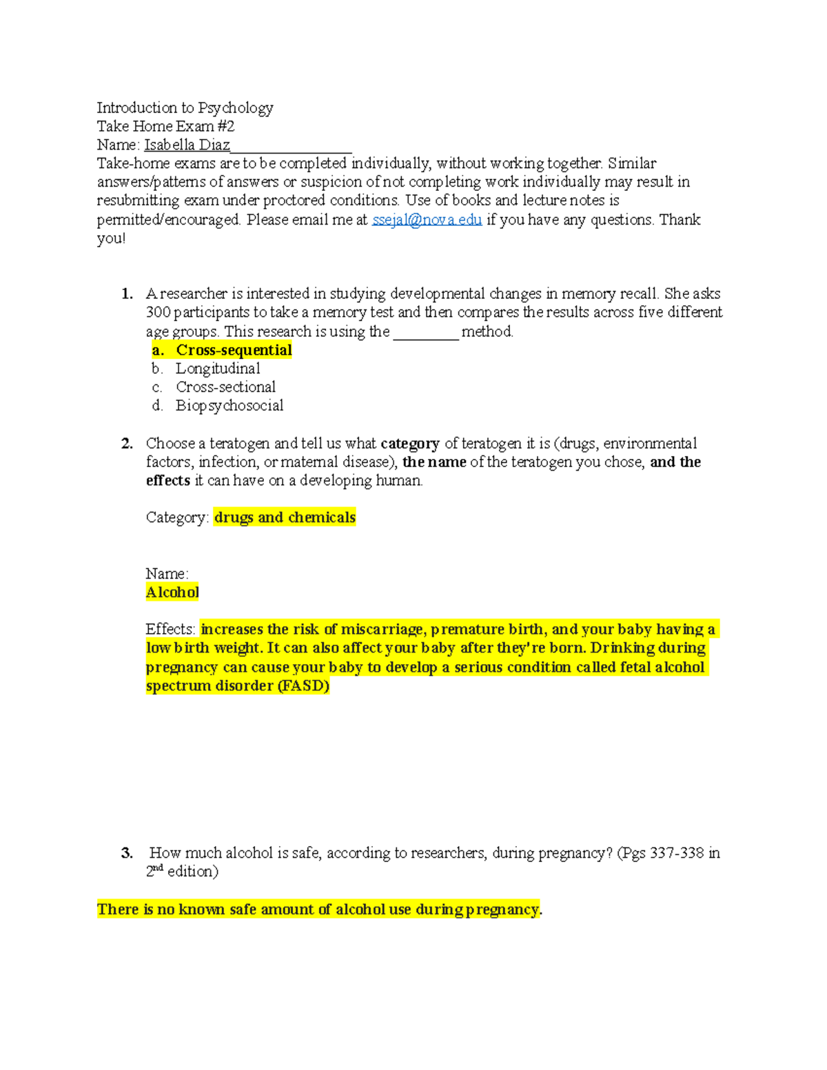 Takehome 2Fall2022 - take home test - Introduction to Psychology Take ...