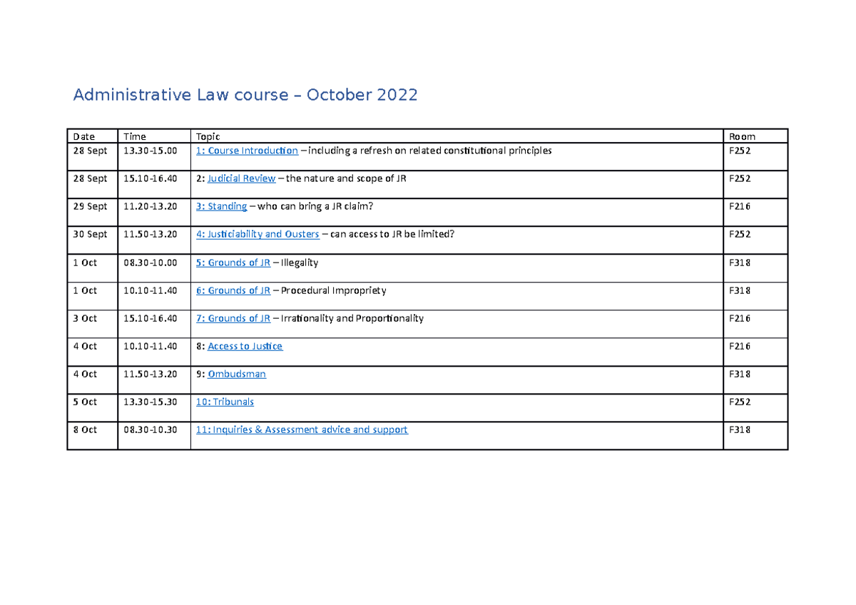 Administrative Law Course Schedule Administrative Law Course October 