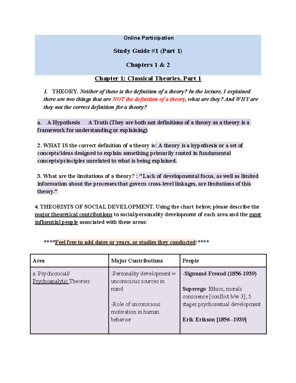 CADV 352 Study Guide #1 - In class notes - Online Participation Study ...