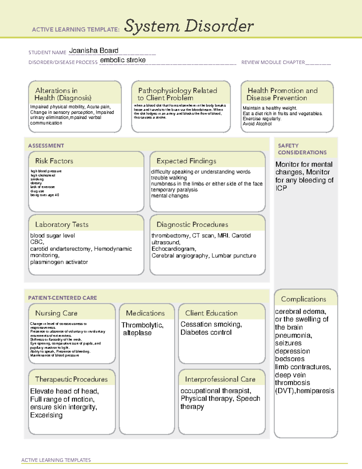 Embolic Disease system disorder - medical surg 2 - ACTIVE LEARNING ...