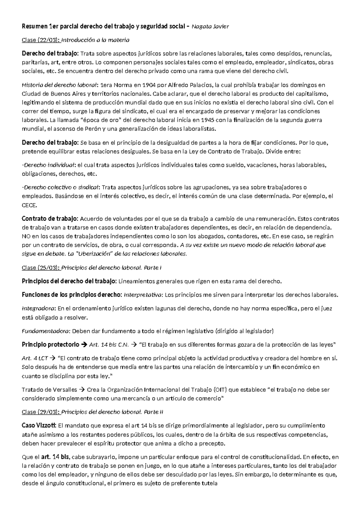Resumen 1er parcial derecho del trabajo y seguridad social - Lo ...