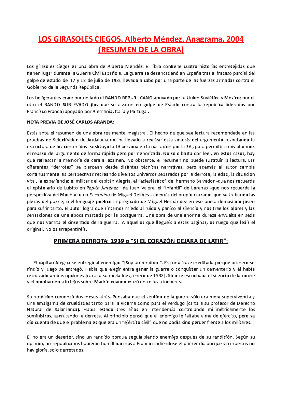 Los Girasoles Ciegos Los Girasoles Ciegos Alberto Mendez Anagrama 200 4 Resumen De La Obra Studocu