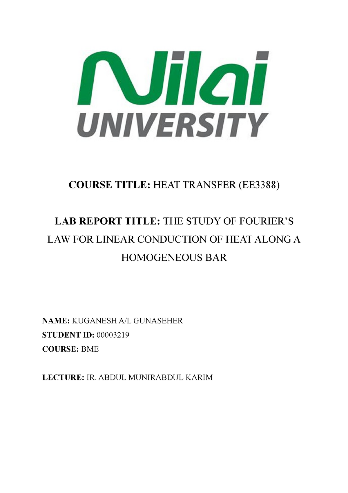 heat conduction apparatus lab report