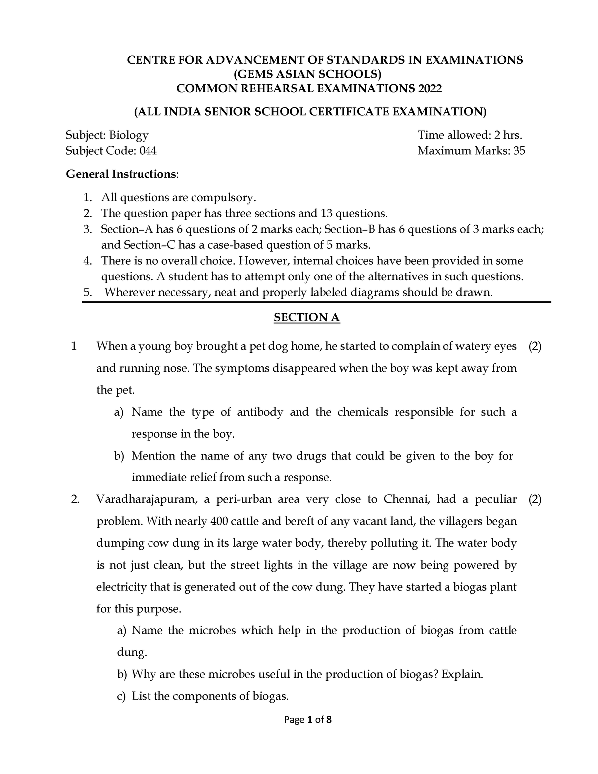 case study based questions grade 12 biology