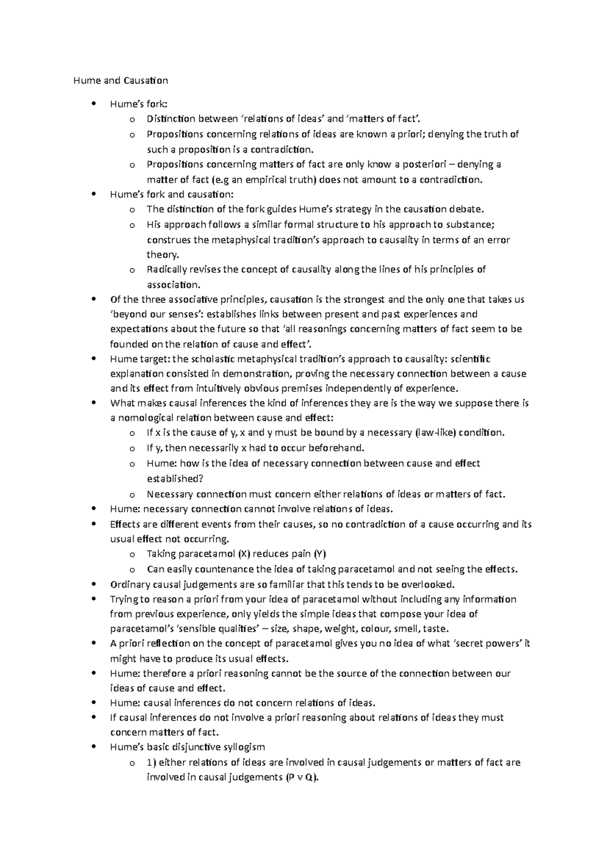 Hume and Causation Lecture notes - Hume and Causation Hume’s fork: o ...