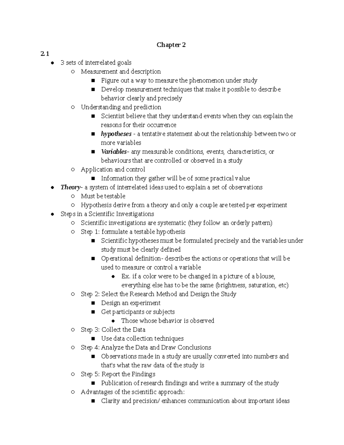 Chapter 2 Notes - Chapter 2 2. 3 sets of interrelated goals Measurement ...