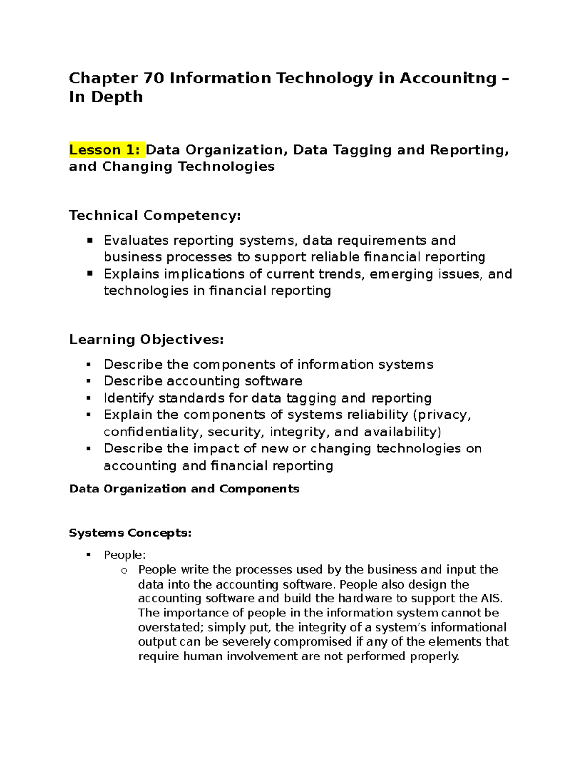 Chapter 70 - Infomration Technology in Accounting - In Depth - Chapter ...