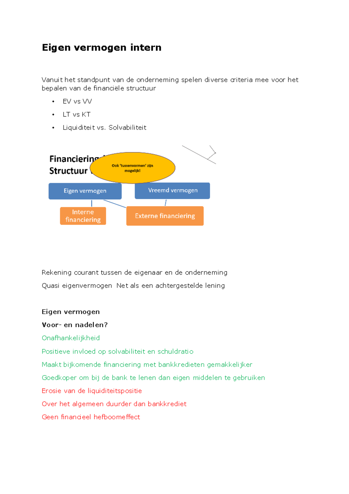 Eigen Vermogen Intern Samenvatting Kmo Financiering En Waardering Eigen Vermogen Intern