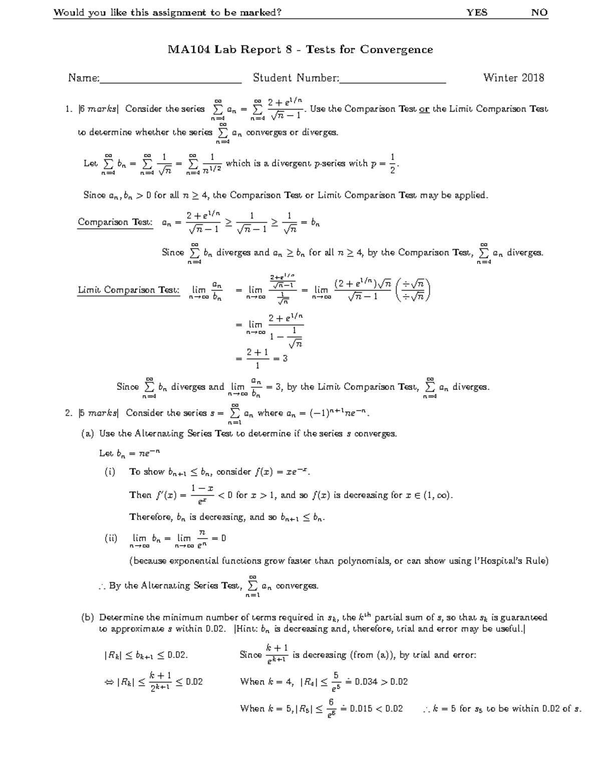 Tests for Convergence in MA104 - Studocu