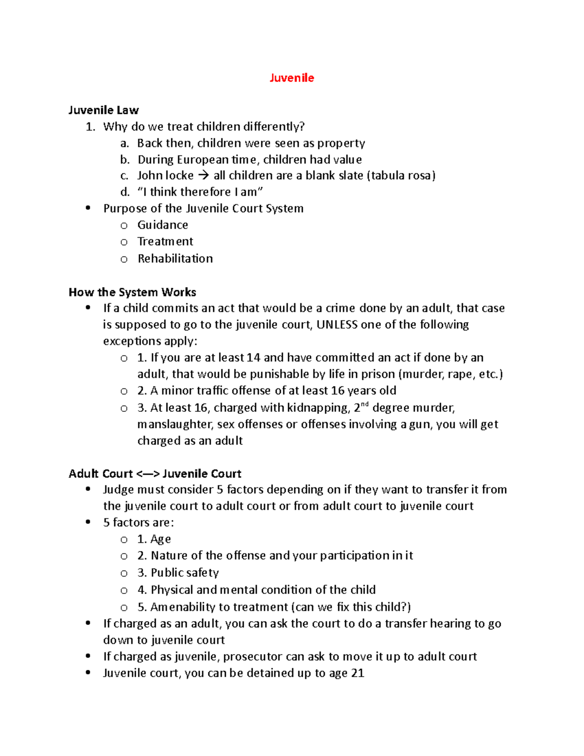 Juvenile Law Chapter 1 Juvenile - Lecture notes 1 - Juvenile Juvenile Law 1. Why do we treat