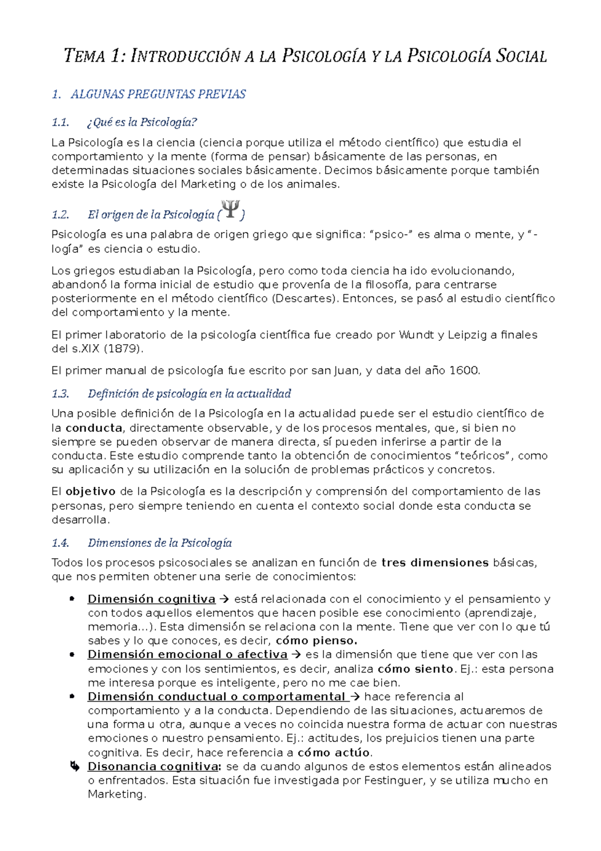 Tema 1 - Apuntes 1 - TEMA 1: INTRODUCCIÓN A LA PSICOLOGÍA Y LA ...