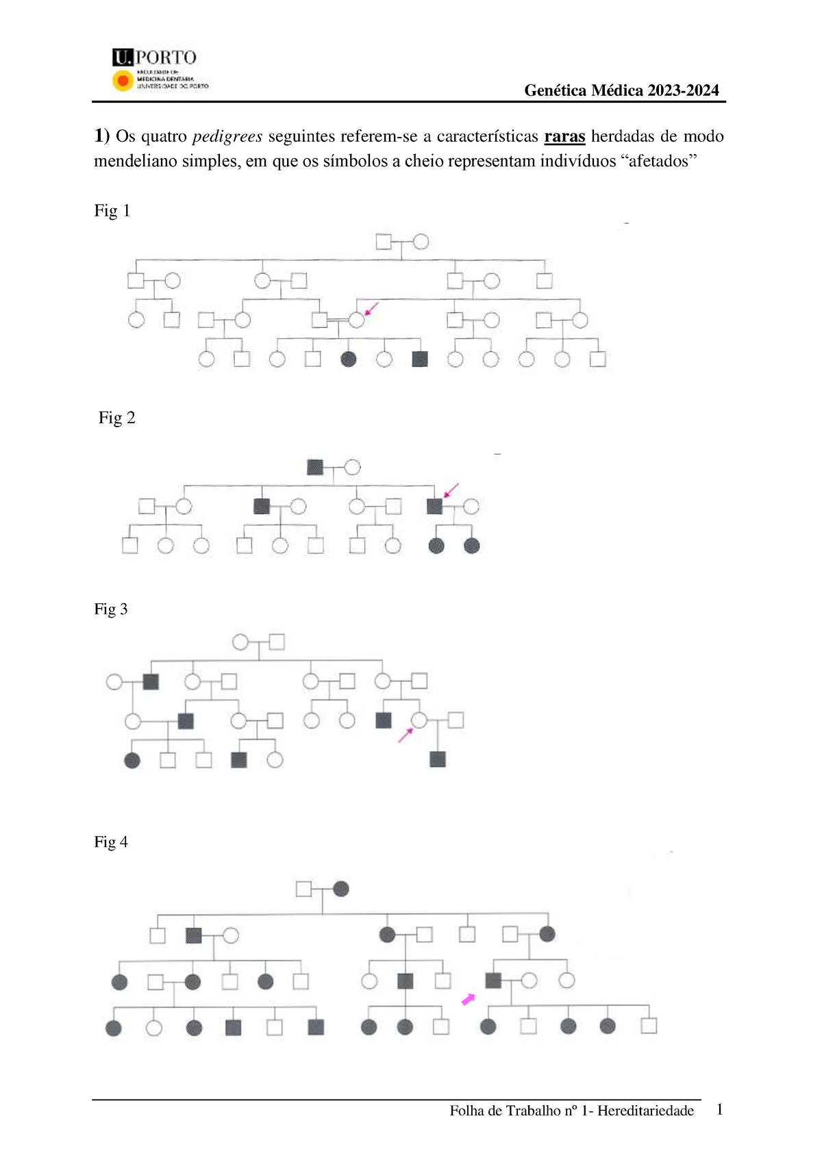 Gen Med-Ex1-Hereditariedade Mendelismo - 1) Os Quatro Pedigrees ...