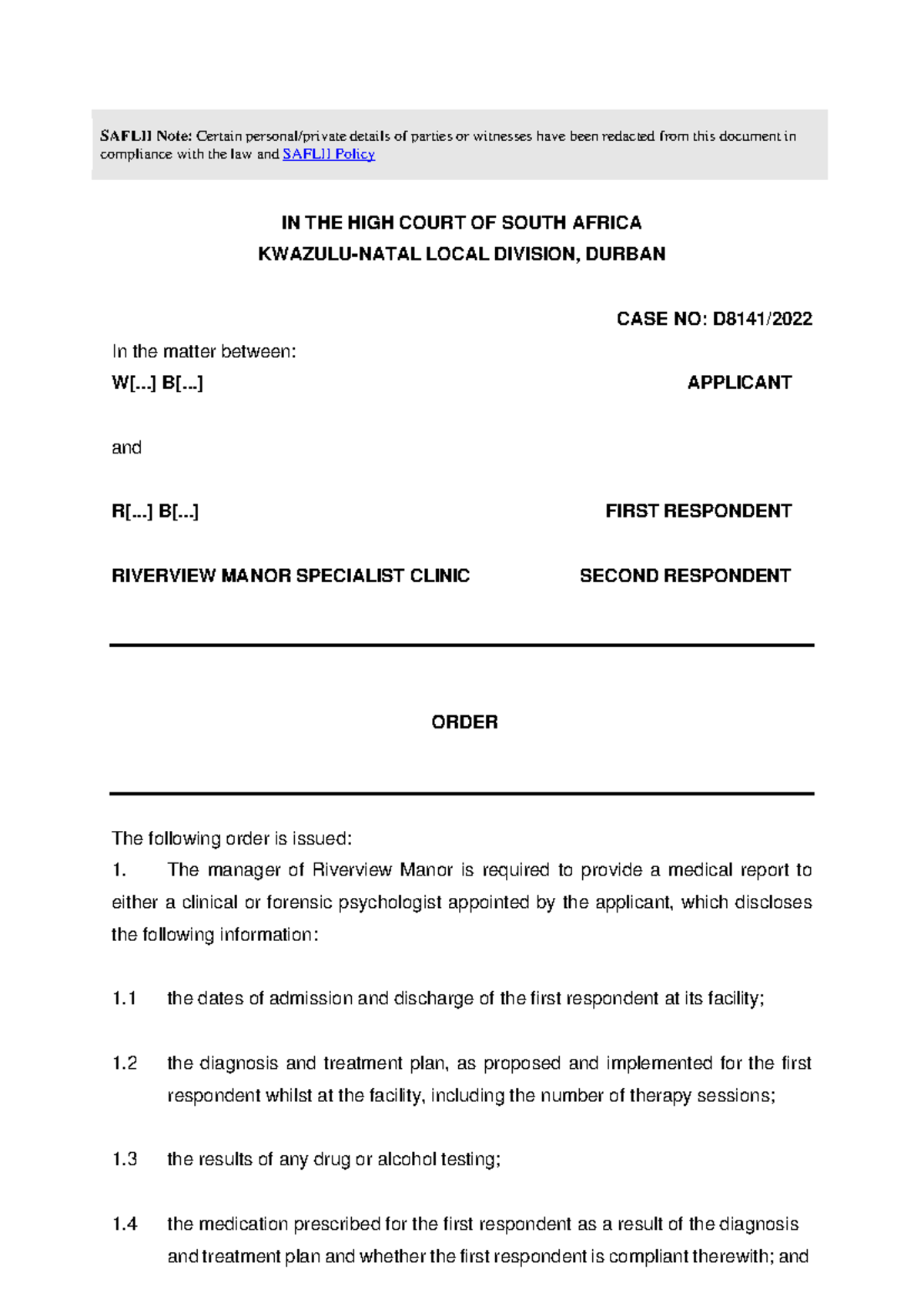 Full case summary - SAFLII Note: Certain personal/private details of ...