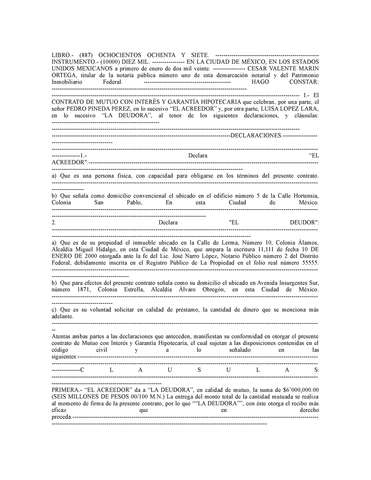 Contrato De Mutuo Con Inters Y Garanta Hipotecaria - LIBRO.- (887 ...