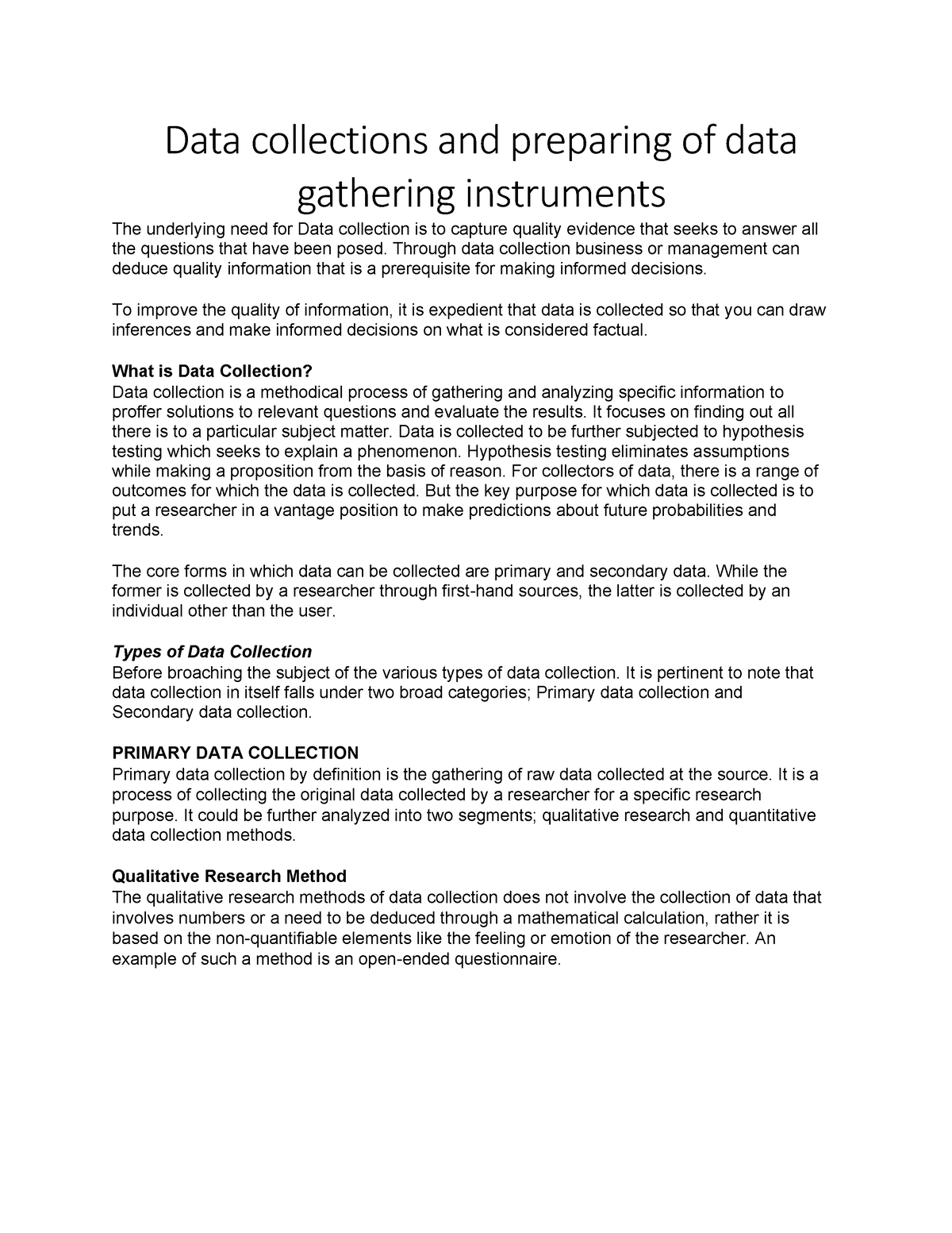 Data Collections And Preparing Of Data Gathering Instruments In I3 