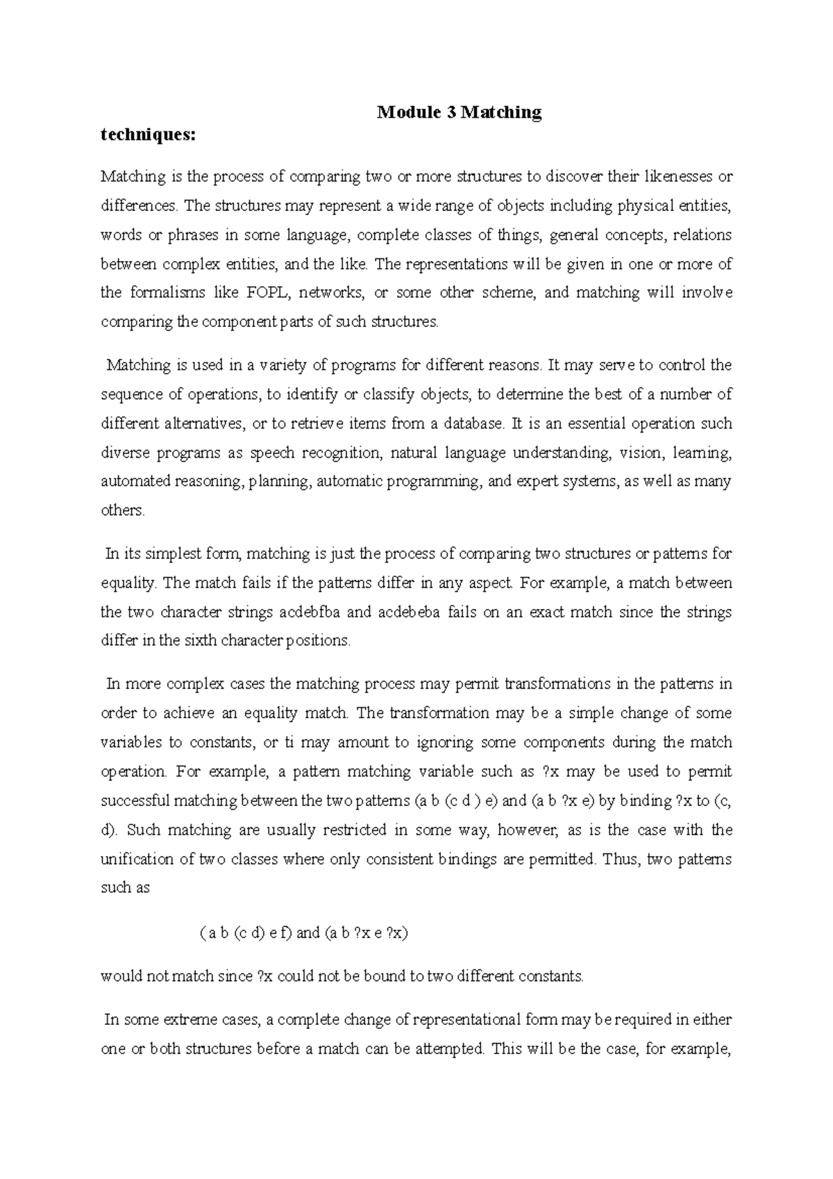 Artificial-Intelligence M3 - Module 3 Matching techniques: Matching is ...