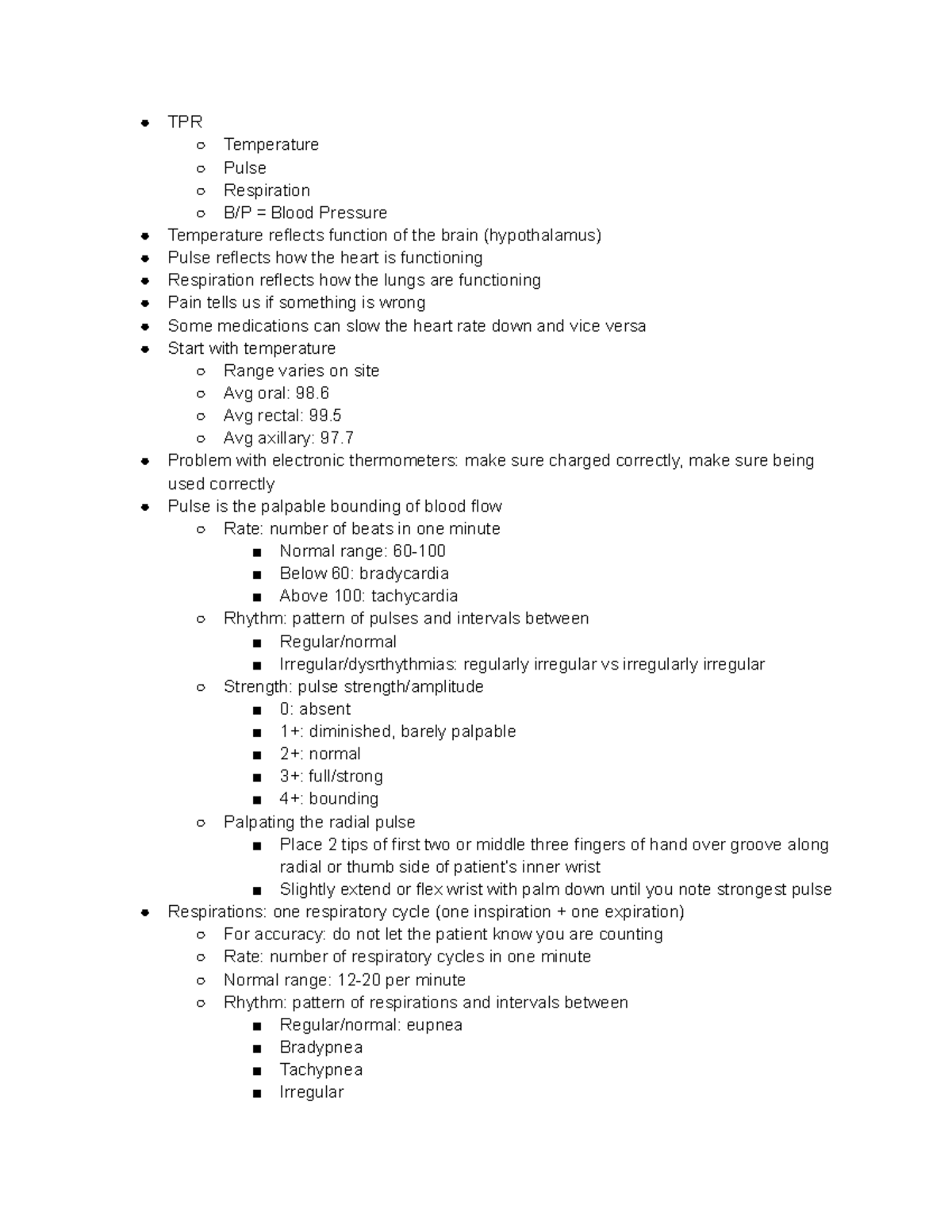 Nursing Skills - Vital Signs - TPR Temperature Pulse Respiration B/P ...